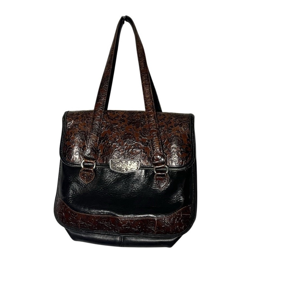 Vintage Brighton Tote Purse‎ Shoulder Bag Womens Brown & Black Two-Tone Silver